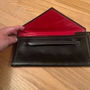TUSK Leather Envelope Wallet Clutch With Strap Black/Red